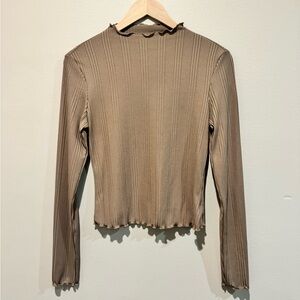 Ribbed Long Sleeve Top with Ruffle Detail